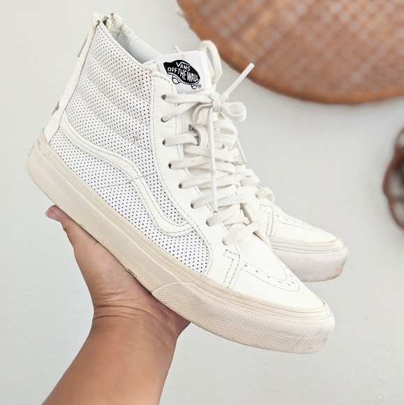 vans white leather perforated